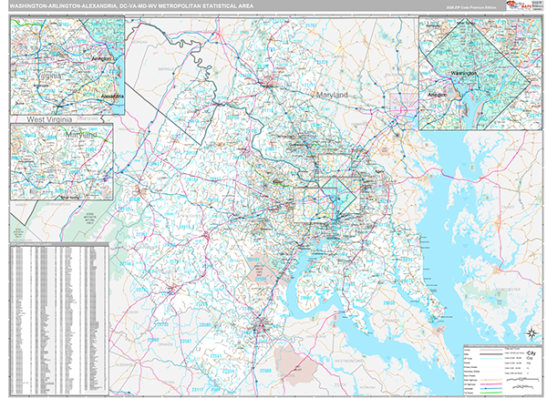 Washington-Arlington-Alexandria, DC Metro Area Wall Map